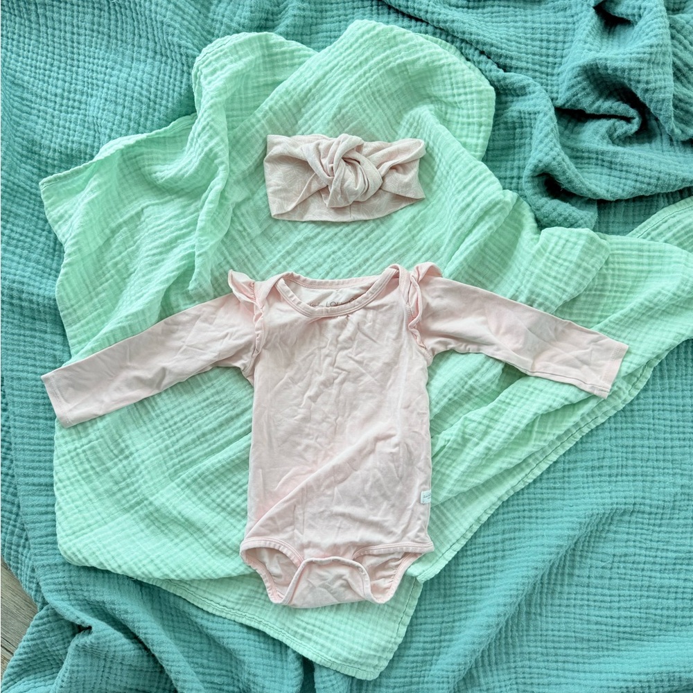 Pink Long Sleeve Bodysuit with Headband